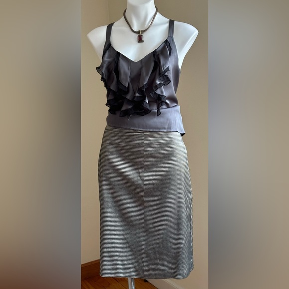 Ann Taylor NWT Beautiful Metallic Gold & Black Small Checker Design Midi… - Picture 2 of 14